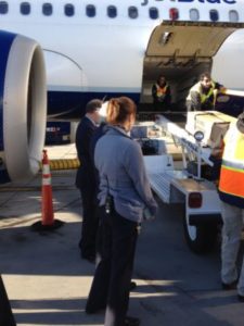 My husband being offloaded at RDU